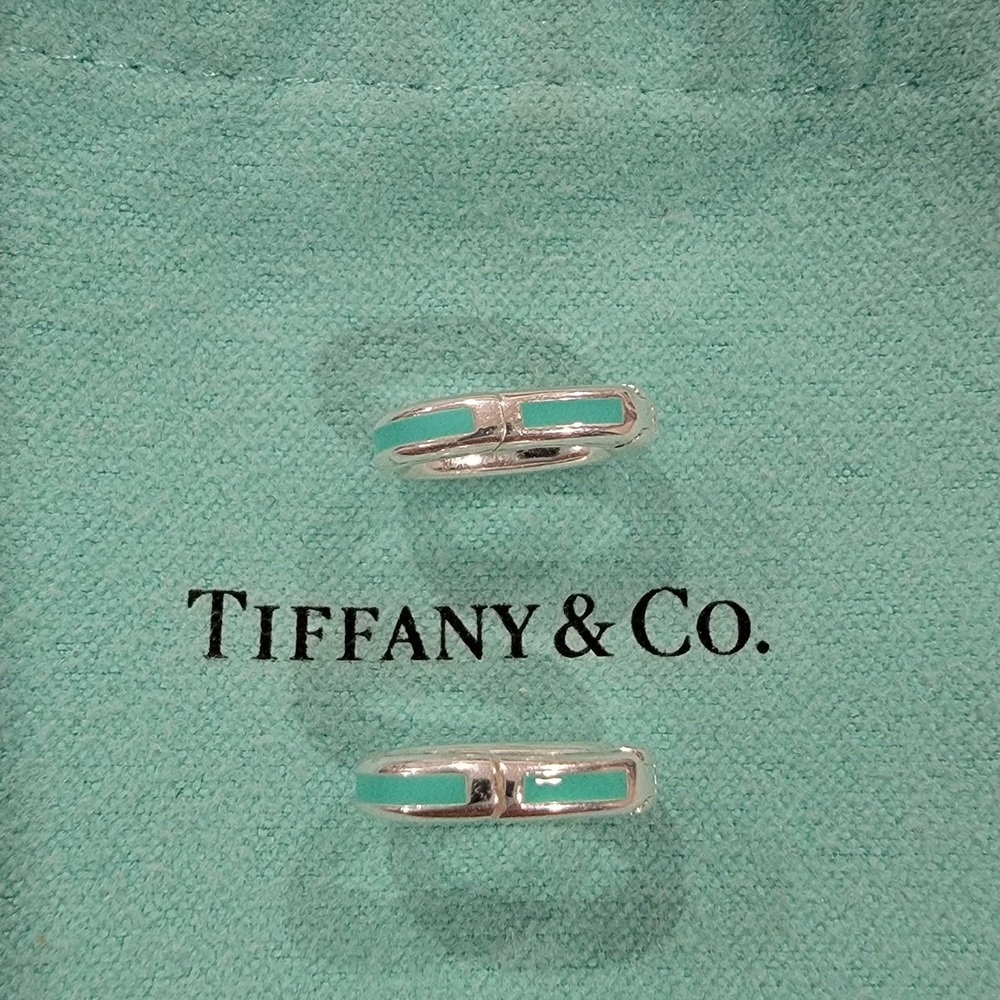 Tiffany & Co. Silver and Blue Enamel  Clasping Link.